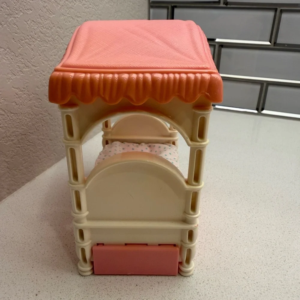Vintage Playskool Dollhouse Pink Canopy Bed 90s